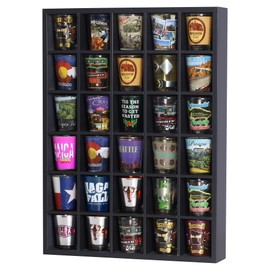 Black Shot Glass Display Case 30 Slots Minifigures Thimble Collection Display Rack 12.25" H X x 16.6" W - No Door (for All Short Shot Glasses)