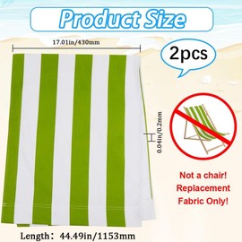 GORGECRAFT 2Pcs Beach Sling Patio Chairs Canvas Folding Chair Replacement Outdoor Chairs Cloth Replacements 115X43cm Portable Reclining Sling Chair Fabric for Summer Vacation, Green White Stripes