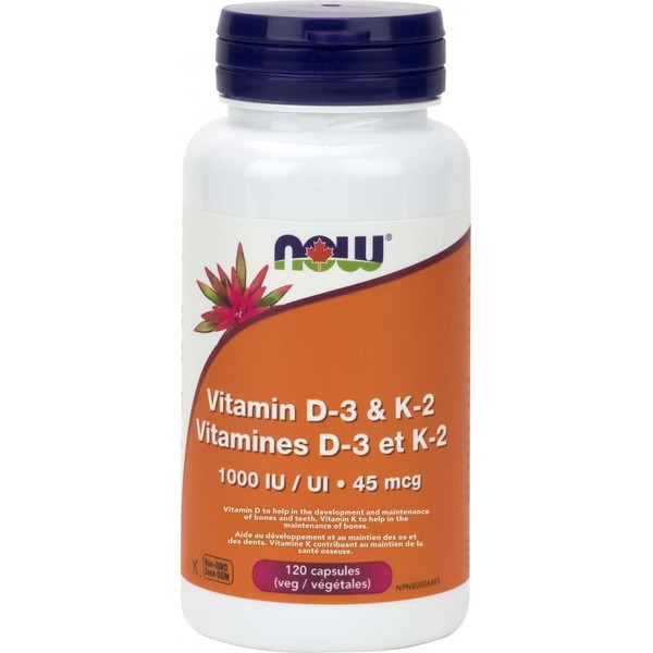 NOW Foods Vitamin D3 & K2, 120 Veg Capsules
