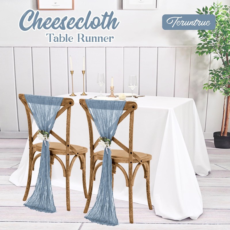 Teruntrue 10 Pack Blue Table Runner Cheesecloth Table Runner, 10FT