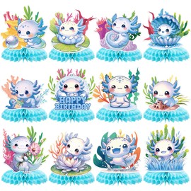 Hokinaa Blue Axolotl Birthday Decorations - 12 Pcs Cute Cartoon Reptile Animals Axolotl Honeycomb Centerpieces, Happy Birthday Party Table Centerpiece, Photo Booth Props Decor Favors for Boys Kids