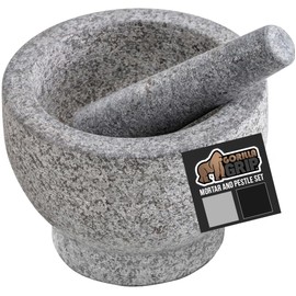 GORILLA GRIP Heavy Duty Mortar and Pestle Set with Slip Resistant Base, 100% Granite Stone Molcajete Guacamole Bowl, Grind Seeds, Garlic, Herb, Kitchen Muddler, Christmas Gifts for Chefs, 1.5 Cup Gray