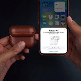 Maogoam AirPods Pro 2 Case Leather with Sync Button, Genuine Vegetable Tanned Cowhide Case for AirPods Pro 2nd Generation 2022, Elegant Design, Front LED Visible, Red-Brown