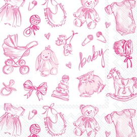 IHR Ideal Home Range Servilletas de cóctel Rosanne Beck desechables de 3 capas, paquete de servilletas de papel, 5 x 5 pulgadas, Baby Toile (rosa), 20 unidades