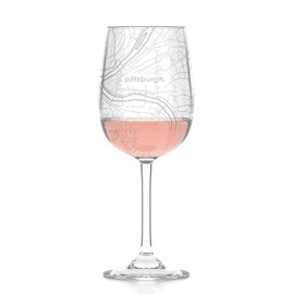 Well Told Engraved Pittsburgh PA Map Stemmed Wine Glass - Etched City Map Wine Glass Gift for Wine Lovers (16 oz, Clear)