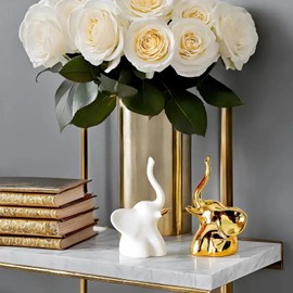 Home Decor for Shelves Elephant Statues,1 Pair, Small Decorative Accents for Shelves,Office Table Bookshelf Desk Bedroom Livingroom and Bedroom,Gold and White
