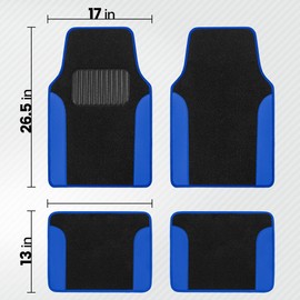 BDK PolyPro Blue Car Seat Covers Full Set with 4-Piece Car Floor Mats - Two-Tone Seat Covers for Cars with Carpet, Interior Covers for Auto Truck Van SUV