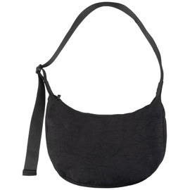 Large Nylon Crescent Shoulder Bag for Women Men,Fashionable Crossbody Tote Bag with Adjustable Strap,Dual Interior Zip Pocket Lightweight Sling Bag for Everyday Casual Travel(Black