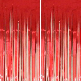 Festicreamy 2Pack Large Red Foil Fringe Curtain - 3x6.5 Feet Party Streamers Backdrop Curtain for Birthday Background Valentines Wedding Disco Bridal Shower Bachelorette Decorations