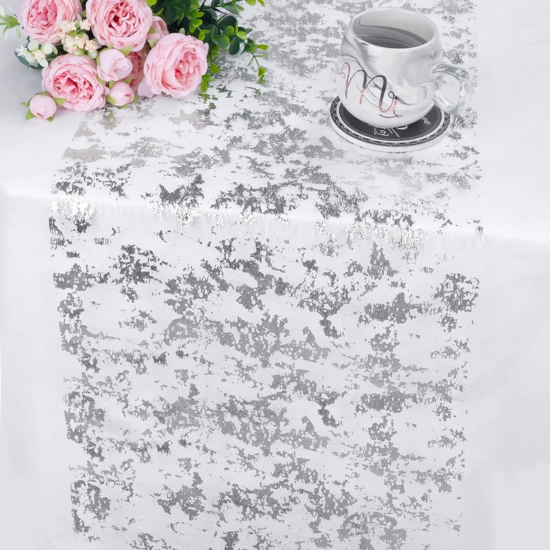 Fowecelt Table Runner Silver Glitter - Table Cloth Table Cover