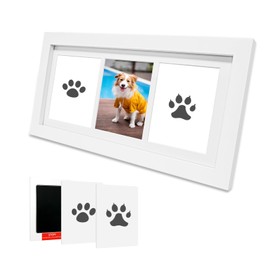 Paw Print Kit for Dogs, Pet Paw Print Kit with a Safe and Clean Ink Pad, Creative Gifts for Dog and Cat Lovers, Wooden Picture Frame, White