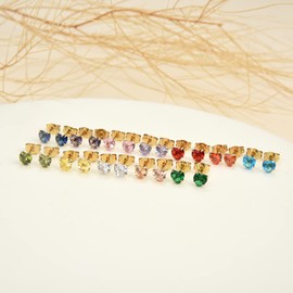 12 Pairs Surgical Stainless Steel Stud Earrings, 18K Gold Plated Silver Star Heart Teardrop Square Cubic Zirconia Birthstone Stud Earrings Set, Stainless Steel, Cubic Zirconia