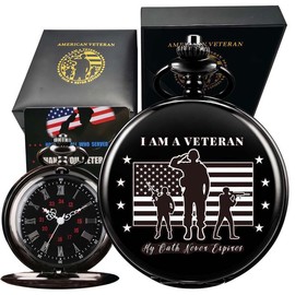 DerMacht Gifts for Veterans, Pocket Watch for Veterans with Military Badge Black Gift Box, Best Veterans Day Gifts Style1
