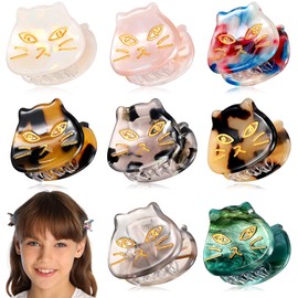 Crowye 8 Pcs Cute Cat Small Hair Clips Forehead Bangs Broken Hair Clip Speckled Animal Shaped Mini Hair Claw Clips Alloy Resin Side Clip Barrettes Girls Hair Accessories for Women Girls