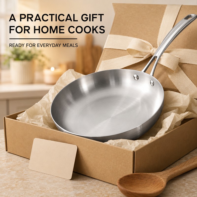 304 Stainless Steel Frying Pan, Uncoated 3-Layer Skillet for Gas