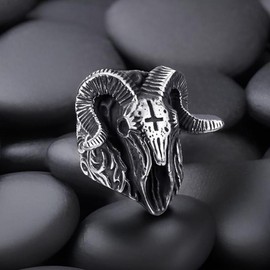 Satanic Baphomet Skull Rings for Men Inverted Cross Goat Demon Devil Stainless Steel Ring Biker Punk Gothic Jewelry Size 8-13 - Ring Size: 12