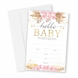 Baby Shower Invitation Cards With Envelopes, Pink Boho Floral Baby Gender Reveal Party Supplies, Gender Neutral Baby Shower Decorations, Invites for Baby Showers and Parties - Pack of 25(YQK-046)