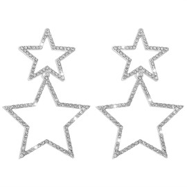 PUBBCIA Star Earrings for Women Rhinestone Heart Earrings For Women Long Tassel Heart Earrings Sparkle Silver Star Drop Earrings Hollow Out Chandelier Glittering Heart Pendant Earrings Fashion