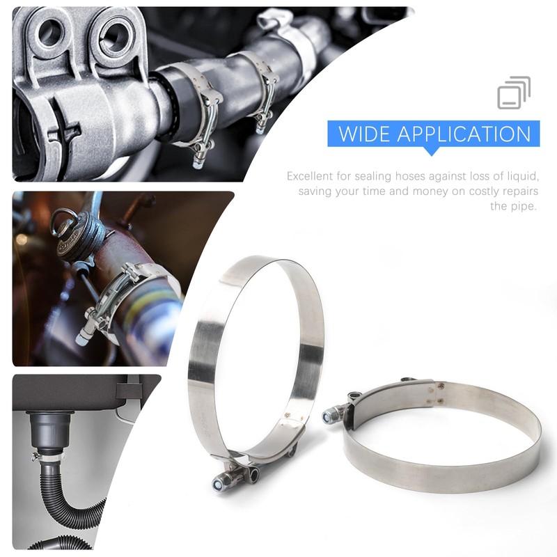 2PCS 4.5" T-Bolt Stainless Steel Hose Clamp with 121-129mm Working