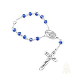 Catholic Town Miraculous Medal Decade Rosary for car or Truck Rearview Mirror - Black, Blue & Clear (Blue)