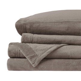 Sleep Philosophy True North Soloft Plush Bed Sheet Set, Wrinkle Resistant, Warm, Soft Fleece Sheets with 14" Deep Pocket Cold Season Cozy Bedding-Set, Matching Pillow Case, Full, Brown, 4 Piece