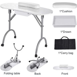 be current Manicure Nail Table, Portable Folding Station Desk Movable Tech Table - Foldable Technician for Home Spa Beauty Salon with Sponge, White, 35.83 ft ft L x 15.75 ft ft W x 27.56 InchH