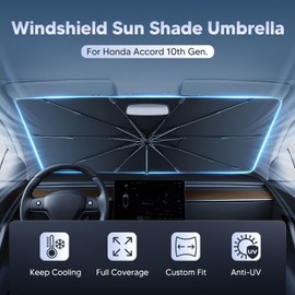 Autorder Windshield Sun Shade Umbrella for 2018-2022 Honda Accord Accessories,Upgraded Ice Crystal Material,Easy Setup Umbrella Sunshade for Car Windshield,100% Sun Blocking