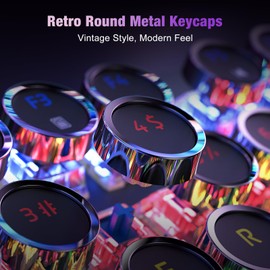 RisoPhy Typewriter Style Mechanical Gaming Keyboard, Metal Panel, Retro Punk Round Keycaps, Clicky Blue Switch, Rainbow LED Backlit, 104 Keys Wired Keyboard, Round Keycaps for PC Laptop Mac Gamer