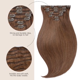 EnthayPow Clip in Hair Extensions Real Human Hair，Brown Hair Extensions for Women，Natural Hair Clip in Hair Extensions，Remy Human Hair Extensions，22 Inch 7pcs/120g