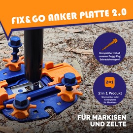 Peggy Peg Fix&Go Anchor Plate 2.0 for Fixing Support Feet Set of 2 Including Peggy-ABC Instructions - Floor Attachment for Various Awning Feet & Tent Poles When Camping - Floor Mount Double Set