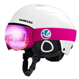 VANRORA Ski Helmet and Goggles Set, White M/Grey Lens Revo Pink Coating