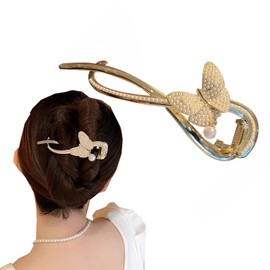 HAPVITAL Hair Clip, Large, Firmly Curled, Hair Clip, Hair Clip, Midome Clip, Office, Adult, Women, Commuting, Hair Accessory, Popular, Korean (Pearl Bow)