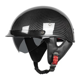 Carbon Fiber Motorcycle Half Helmet for Adults – DOT Approved Lightweight Open Face Helmets with Smoked Sun Visor, Retro Skull Cap Design for Men & Women Summer Riding (3K-Glossy Black,X-Large)