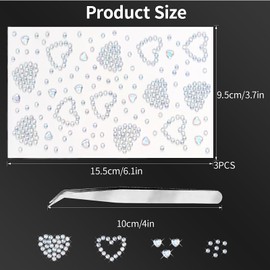 3 Sheets Self Adhesive Face Gems Stickers, Heart Gems Rhinestones Stickers, Bling Jewels for Makeup, Crafts, Home Decor Scrapbooking Embellishments(Laser Rhinestones)