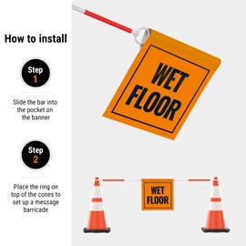 Wet Floor Cone Bar Sign with Bar, 18x18 Banner with Bar, Fade Resistant, Made in USA by Sigo Signs