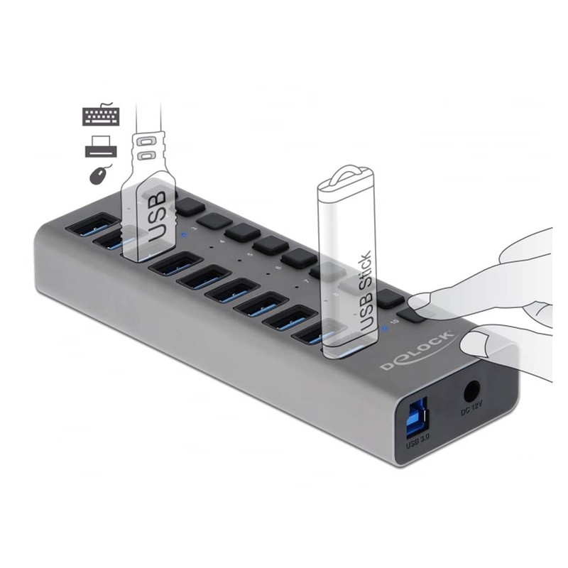 Delock 63670 External SuperSpeed USB Hub with 10 Ports +