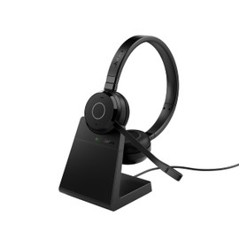 Jabra Evolve 65 TE Wireless Stereo Headset + Stand - UC Cert - Passive Noise Cancelling - USB A Booster - On Ear Bluetooth Headphones with Noise Canc Boom Mic - Clear Voice Calls - Outstanding Audio