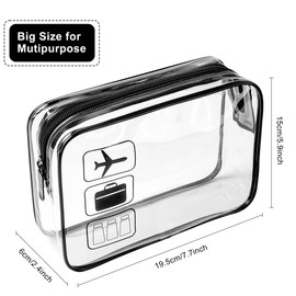 JUNART 3Pcs Clear Travel Toiletry Bags, TSA Approved Cosmetic Makeup Bag, Portable Travel Accessories Airport Airline Compliant Bag for Men and Women (Black)