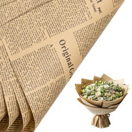 RUSPEPA 20 Sheets Kraft Newspaper Flower Wrapping Paper, Reversible Floral Bouquet Paper, Black Font Kraft Newsprint Design for Birthday, Florist Supply, Wedding, Valentine's Day, Mother's Day and DIY