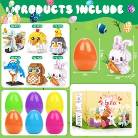 Easter Eggs Animal Building Blocks - 6 PCS Animals Building Blocks with Egg Surprise Toys Set Hunt Birthday Party Favor Fillers Basket Stuffers for Kids
