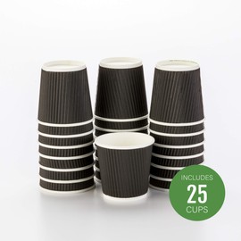 25-CT Disposable Black 4-OZ Hot Beverage Cups with Ripple Wall Design: No Need for Sleeves – Perfect for Cafes or Home Use – Eco-Friendly Recyclable Paper – Insulated – Wholesale Takeout Coffee Cup
