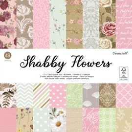 Desecraft 48 sheets 12x12 Scrapbooking Cardstock Decorative Paper Pack - Vintage Shabby Flower - for Card Making Journaling Planner Origami Scrapbook Paper Scrapbook Materials Supplies