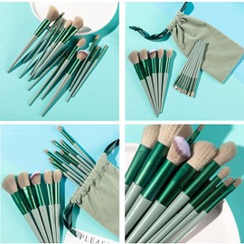 Professional Makeup Brush Set, Premium Synthetic Powder, Concealer, Eyeshadow, Makeup Brush with Green Bag, Pack of 13