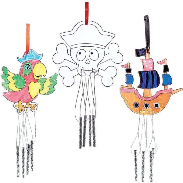 Baker Ross FC898 Pirate Suncatcher Windchimes - Pack of 4, Painting Craft Kit for Kids, Stained Glass Window Crafts