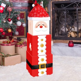 Marspark 4 Pieces Christmas Box Decoration Christmas Nesting Boxes Christmas Decorative Boxes Stackable Christmas Boxes Stackable Nesting Boxes Christmas Stacking Boxes(Santa)