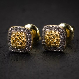 Tsv Jewelers Square Iced Gold Plated Sterling Silver Nugget Mens Stud Screw Back Earrings