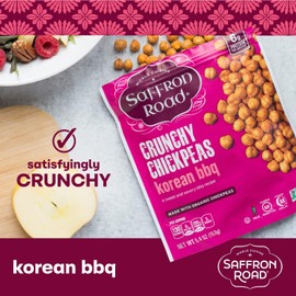 Saffron Road Roasted Korean BBQ Crunchy Chickpeas | High-Protein, Vegan, Gluten-Free, Non-GMO, Halal & Kosher Certified Snack | 5.4 oz Resealable Pouch | Pack of 6