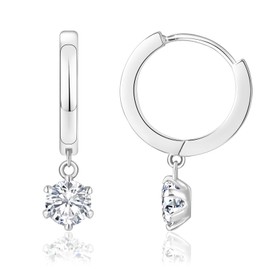 KRKC&CO Gold Dangle Drop Hoop Earrings For Women, 15mm Small Huggie Charm Hoop, S925 Sterling Silver, 14K Gold/White Gold Plated, Hypoallergenic Dainty Diamond Earrings(5mm-Silver)