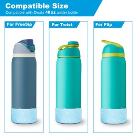 2PCS Glitter Silicone Boot for Owala Water Bottle 24 oz 32 oz 40 oz, Anti-Slip Protective Sleeve for Owala Twist,FreeSip and Flip Stainless Steel Water Bottle, BPA-Free, Dishwasher Safe, Accessories