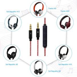 Sqrmekoko OFC Upgrade Inline Mic Remote Control Audio Cable Cord Compatible with Sol Republic Master Tracks HD V8 V10 V12 X3 Headphone (Red)